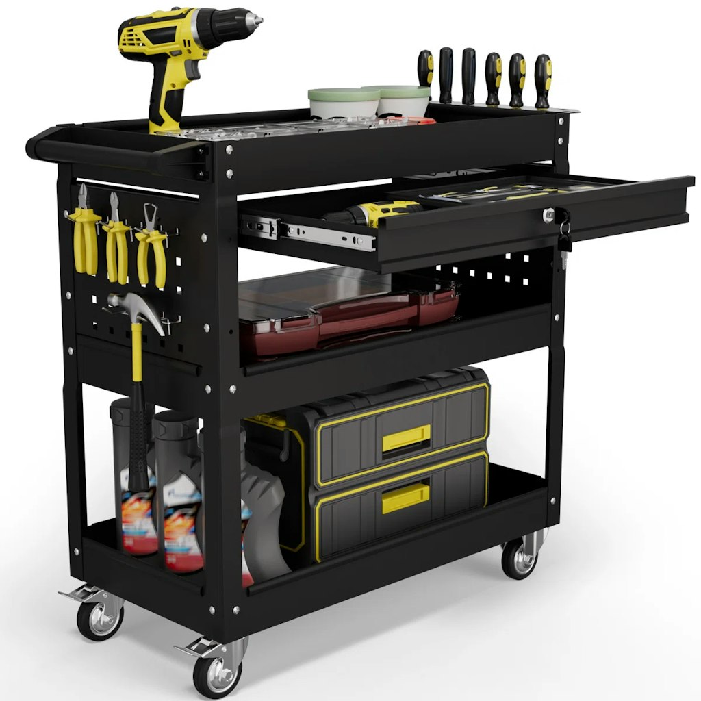 17 Stories 3-Tier Rolling Tool Cart w/ Locking Drawer: $99.99