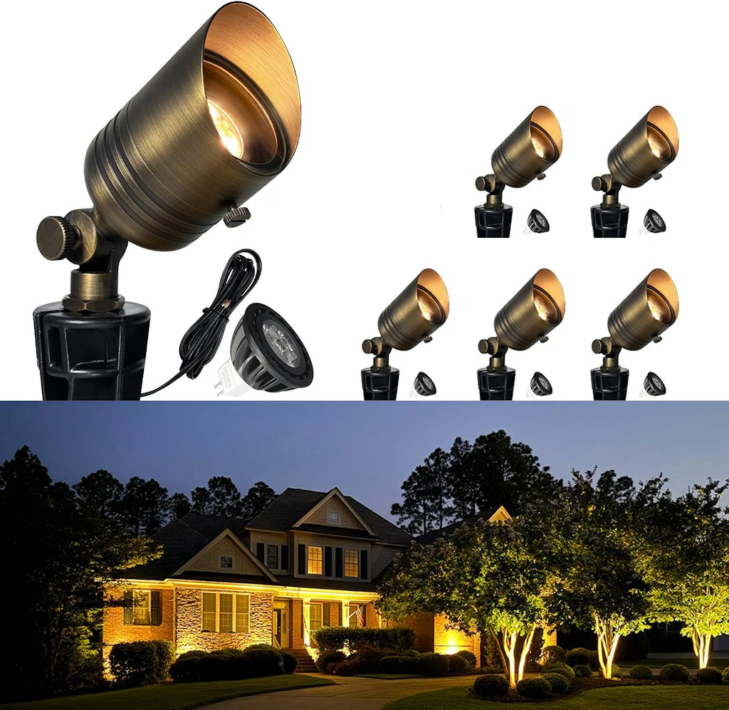 5W Brass Outdoor Landscape Spotlights 6-Pack: $88