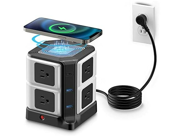 Bestek Power Strip Tower w/ Wireless Charger & USB-C: $26