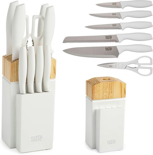 Tasty 10-Piece Kitchen Knife Set w/ Block for $15 + free shipping w/ Prime