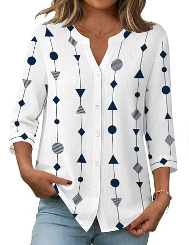Zeagoo Women's 3/4 Sleeve Cotton Linen Button-Down Blouse: $18.99 Zeagoo Women's 3/4 Sleeve Cotton Linen Button-Down Blouse: $18.99