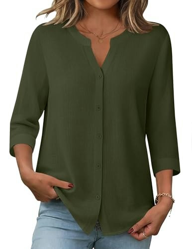 Zeagoo Women's Cotton Linen 3/4 Sleeve Button-Down Blouse: $18.99 Zeagoo Women's Cotton Linen 3/4 Sleeve Button-Down Blouse: $18.99