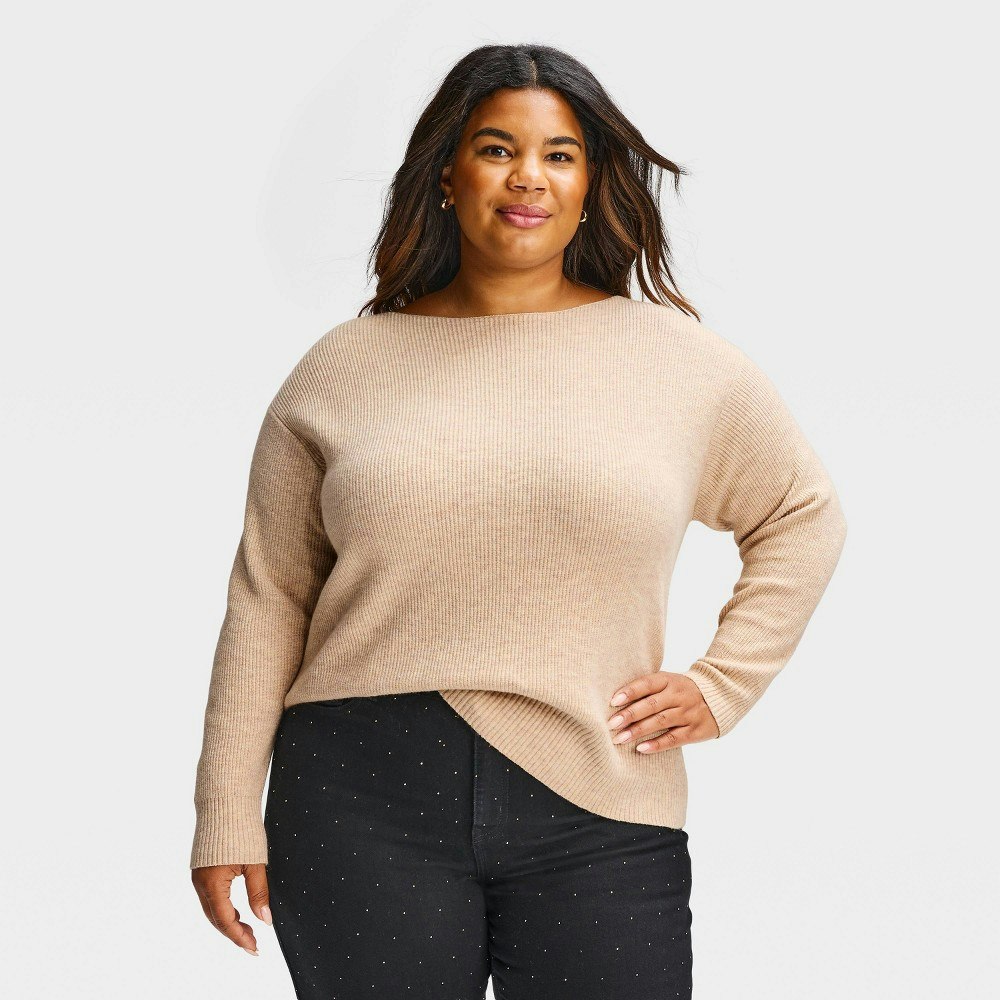 Ava & Viv Women's Plus Long Sleeve Boat Neck Pullover Sweater: $21
