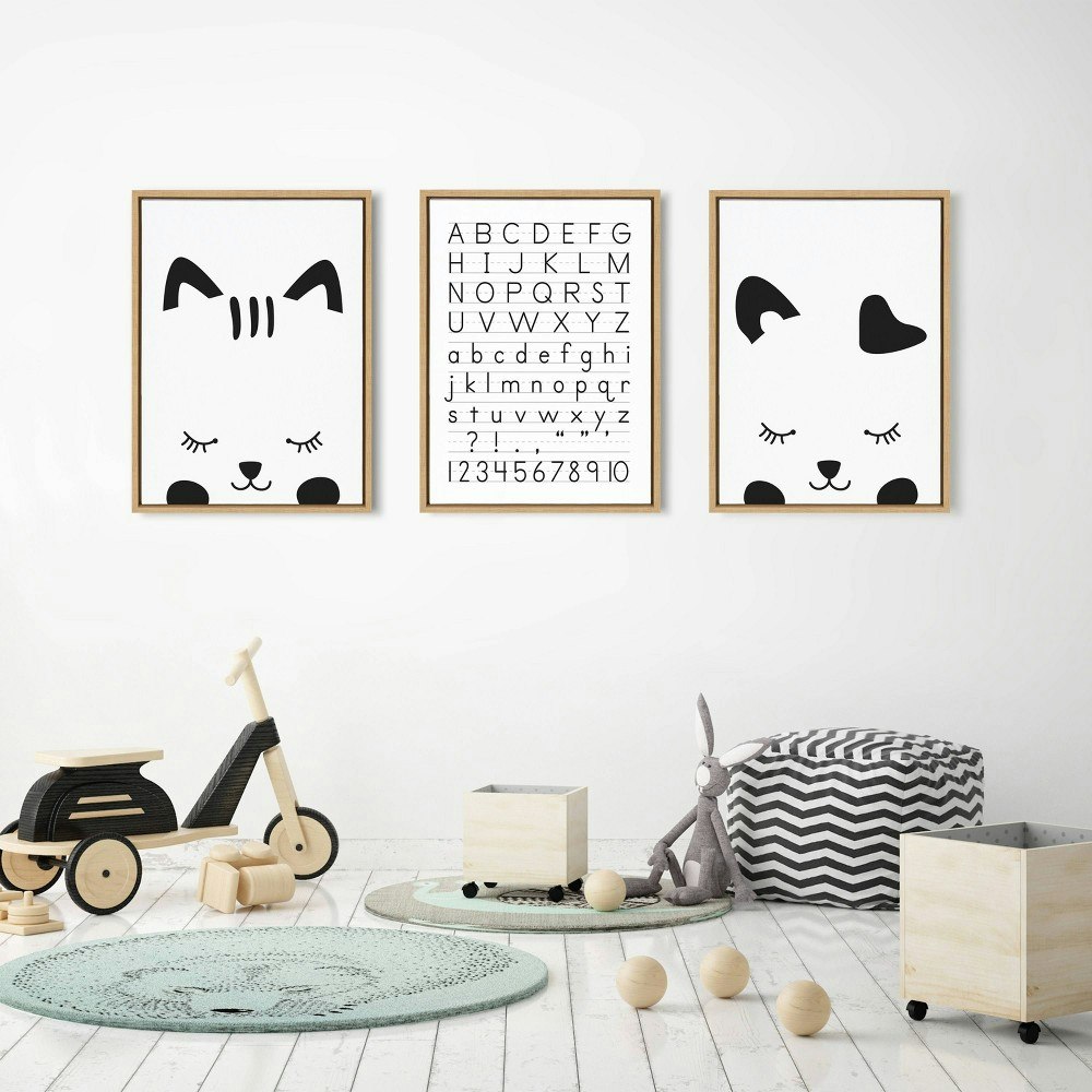 Kate & Laurel 18" x 24" Sylvie Alphabet Penmanship Framed Canvas Wall Art: $54.99