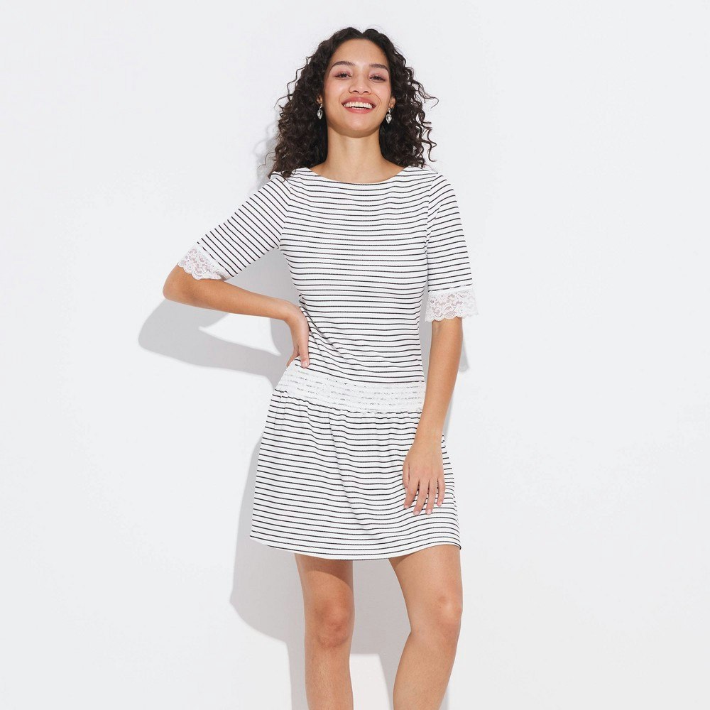 Wild Fable Women's Elbow Sleeve Lace Trim Mini Dress: $40 Wild Fable Women's Elbow Sleeve Lace Trim Mini Dress: $40