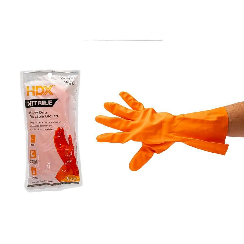 Orange Nitrile Long-Cuff Flock-Lined Reusable Gloves: $3.98