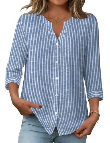 Zeagoo Women's Striped Cotton Linen Button Down Shirt: $24.98 Zeagoo Women's Striped Cotton Linen Button Down Shirt: $24.98