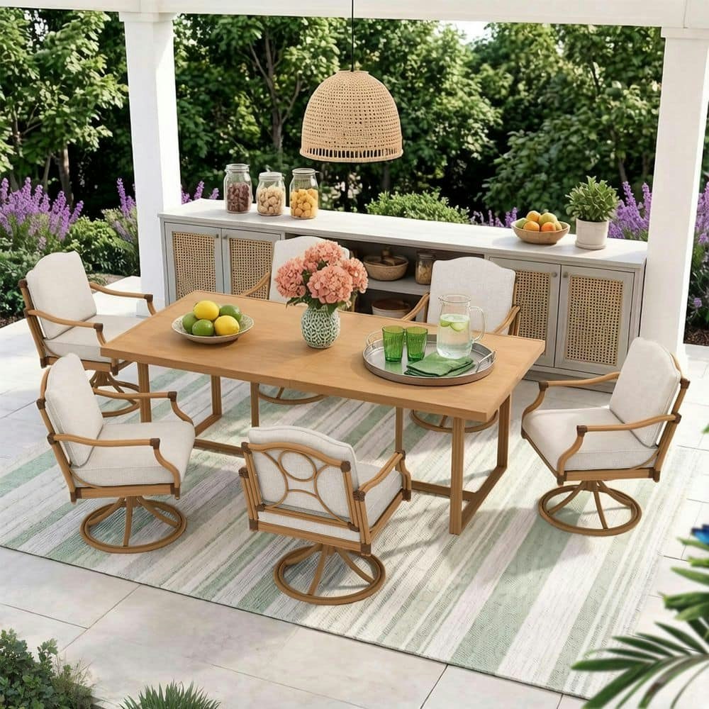Arcadia 7-Piece Aluminum Swivel Outdoor Dining Set: $2,249 Arcadia 7-Piece Aluminum Swivel Outdoor Dining Set: $2,249