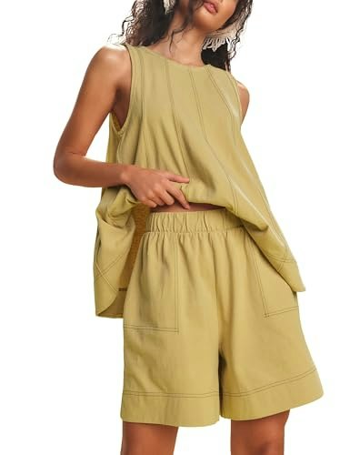Tomosc Women's 2-Piece Sleeveless Tank and Shorts Lounge Set: $29.98