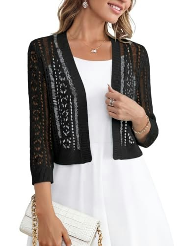 Crazy Grid Women's 3/4 Sleeve Open Front Cropped Cardigan Bolero Shrug: $19.99 Crazy Grid Women's 3/4 Sleeve Open Front Cropped Cardigan Bolero Shrug: $19.99