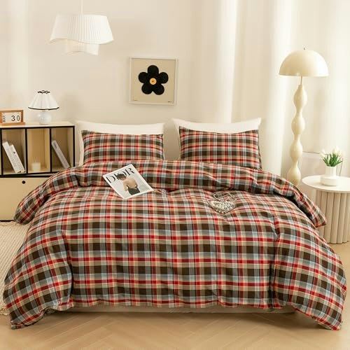 Ecocott Buffalo Plaid King Duvet Cover 3-Piece Set: $48.28