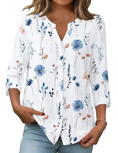 Zeagoo Women's Floral Button-Down V-Neck Shirt: $19.98 Zeagoo Women's Floral Button-Down V-Neck Shirt: $19.98