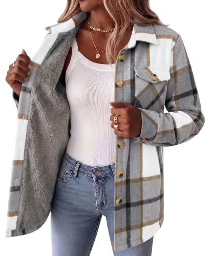 Zeagoo Women's Sherpa Fleece Lined Flannel Shacket: $31.99 Zeagoo Women's Sherpa Fleece Lined Flannel Shacket: $31.99
