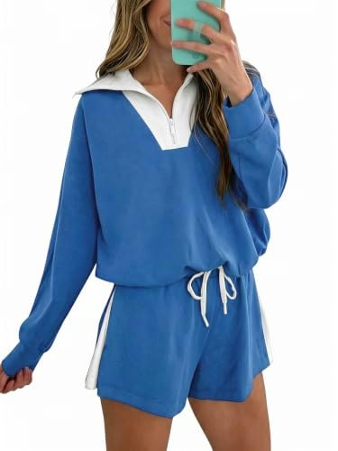 Fisoew Women's 2-Piece Quarter Zip Sweatshirt and Shorts Set: $27.59 Fisoew Women's 2-Piece Quarter Zip Sweatshirt and Shorts Set: $27.59