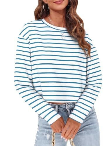 Tankaneo Women's Long Sleeve Striped Crop Top: $14.97 Tankaneo Women's Long Sleeve Striped Crop Top: $14.97