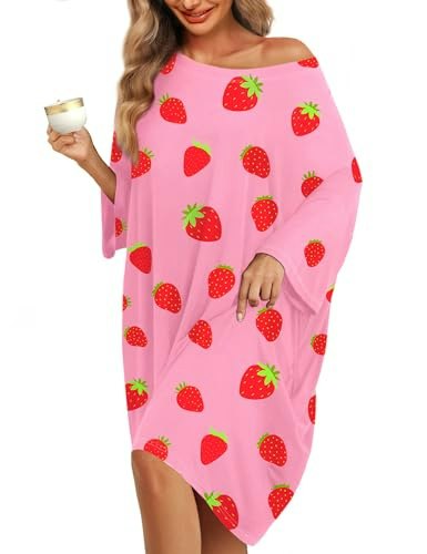 Kfubuo Women's Plus Size Strawberry Nightgown: $15.99 Kfubuo Women's Plus Size Strawberry Nightgown: $15.99