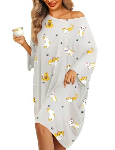 Kfubuo Women's Oversized Cat Print Nightgown: $15.99 Kfubuo Women's Oversized Cat Print Nightgown: $15.99