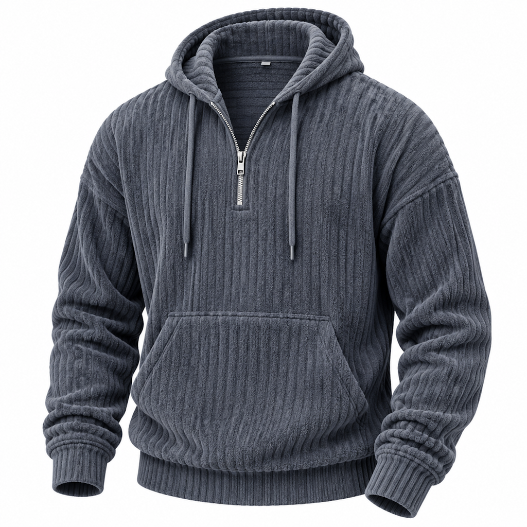 Fleeced Corduroy Quarter-Zip Hoodie: $16