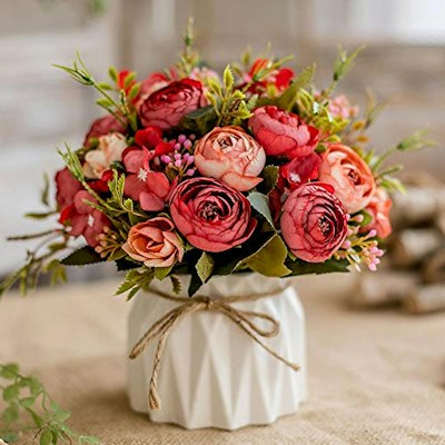 Tkas Artificial Silk Rose Bouquet with Ceramic Vase for $23 + free shipping w/ Prime