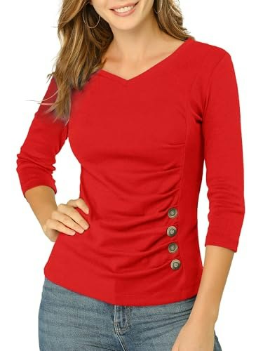 Allegra K Women's 3/4 Sleeve Ruched Button-Decor Top: $17.54 Allegra K Women's 3/4 Sleeve Ruched Button-Decor Top: $17.54