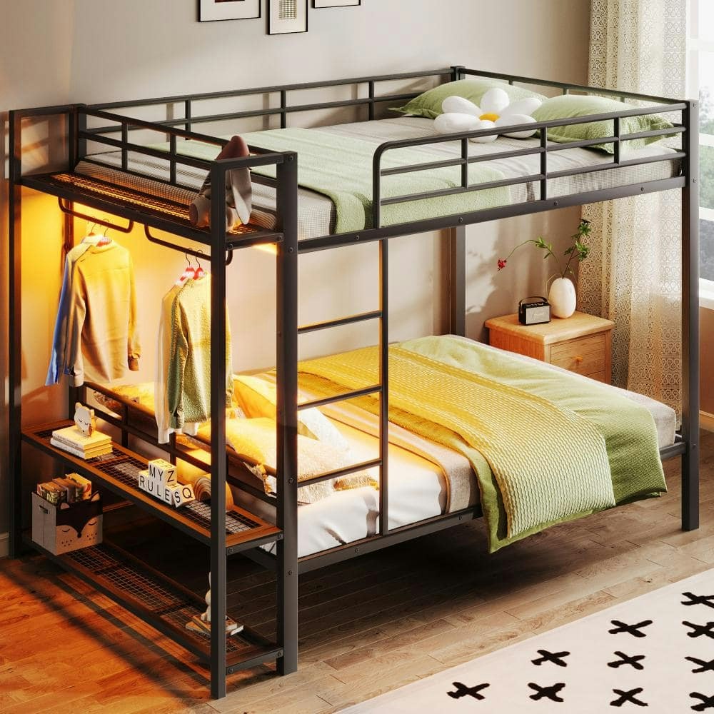 Full Over Full Metal Bunk Bed with LED Light and Storage: $369.99 Full Over Full Metal Bunk Bed with LED Light and Storage: $369.99