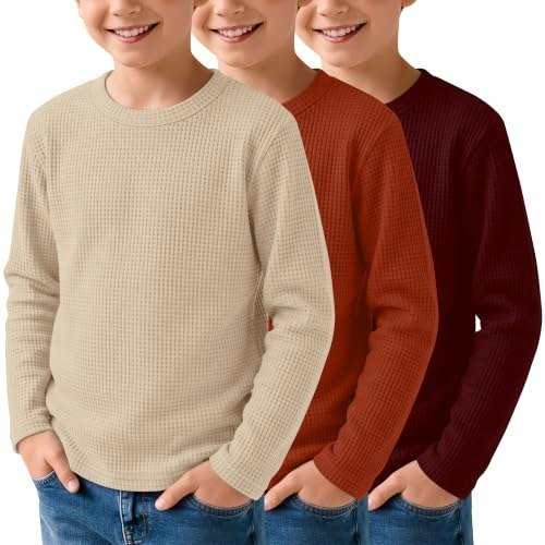LessonZoo Boys Waffle Long Sleeve Shirts 3-Pack: $28.04