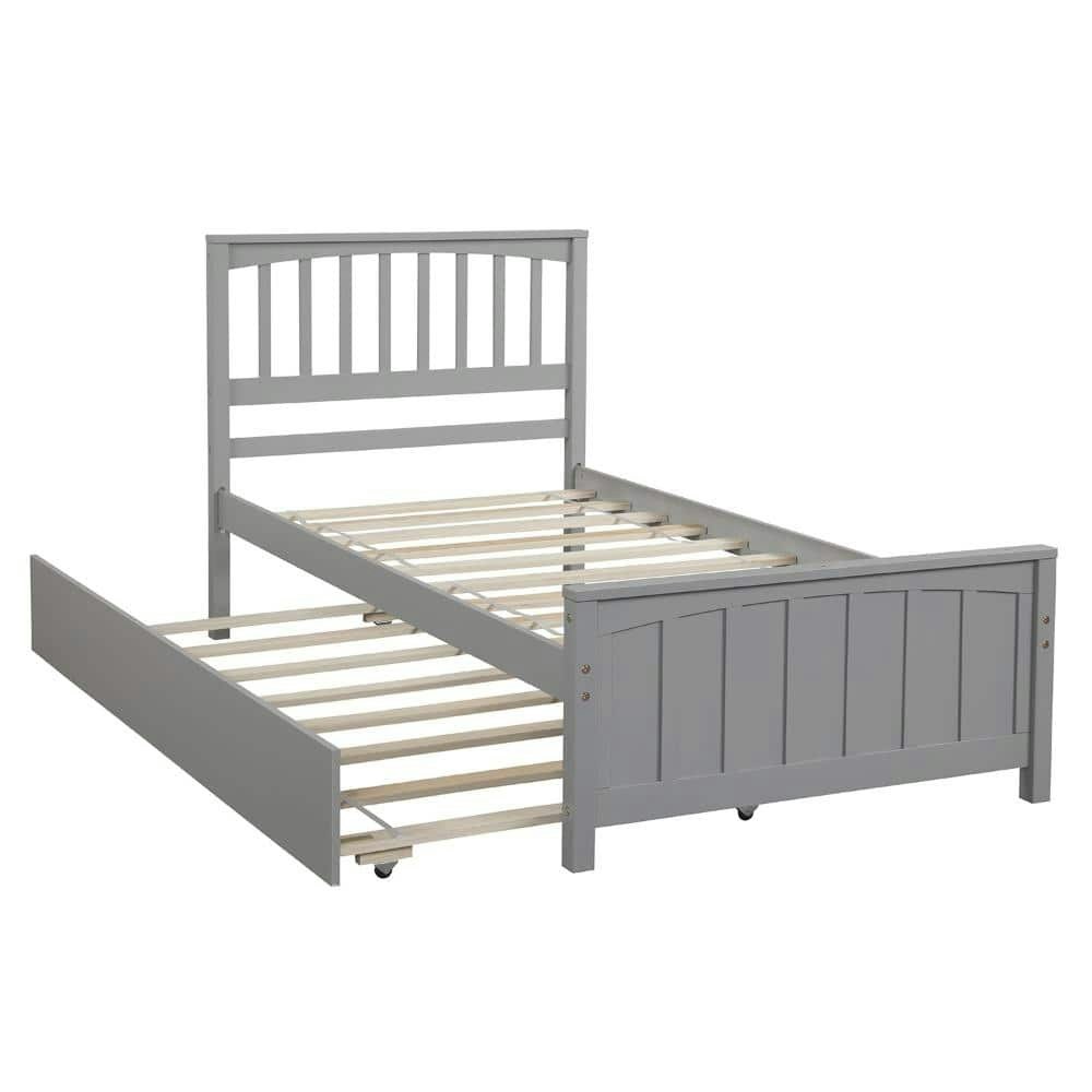 Gray Solid Wood Twin Platform Bed with Trundle: $852.99 Gray Solid Wood Twin Platform Bed with Trundle: $852.99
