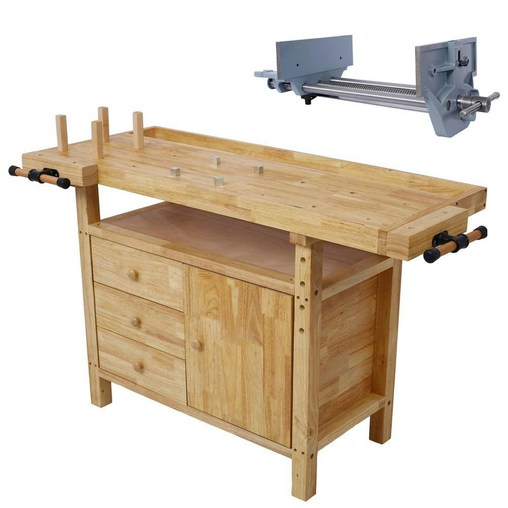 55-Inch Wooden Outdoor Dining Table Workbench with 10.5-Inch Vise: $686.55 55-Inch Wooden Outdoor Dining Table Workbench with 10.5-Inch Vise: $686.55