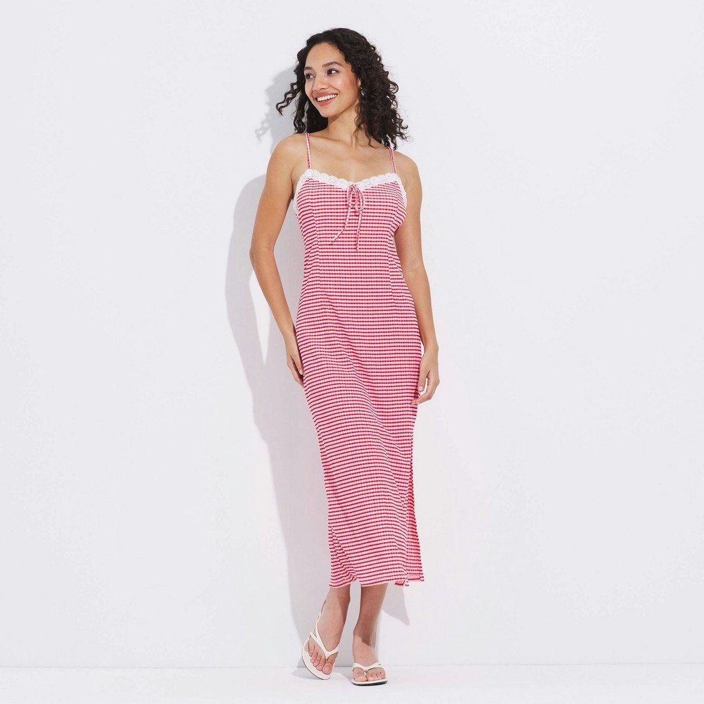 Wild Fable Women's Gingham Lace Trim Midi Slip Dress: $38 Wild Fable Women's Gingham Lace Trim Midi Slip Dress: $38