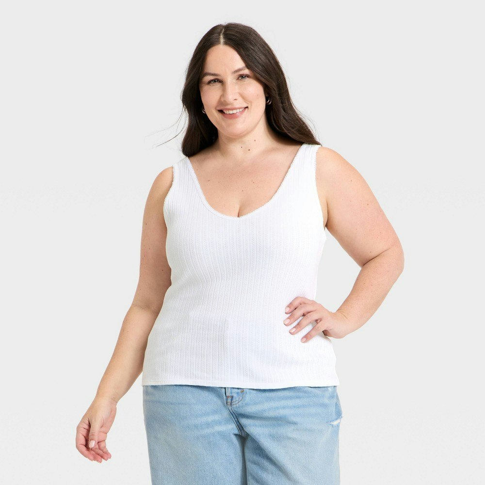 Universal Thread Women's Western Lace Trim Pointelle Tank Top: $6 Universal Thread Women's Western Lace Trim Pointelle Tank Top: $6