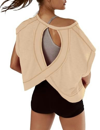 Kumufenc Women's Oversized Open Back Batwing Tee: $16.95 Kumufenc Women's Oversized Open Back Batwing Tee: $16.95