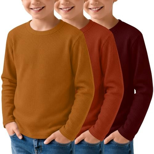 LessonZoo Boys Waffle Long Sleeve Shirts 3-Pack: $28.04