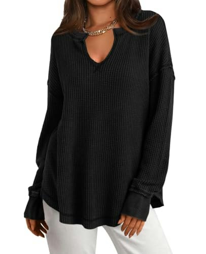 Prettygarden Women's Waffle Knit V-Neck Oversized Tunic: $19.98 Prettygarden Women's Waffle Knit V-Neck Oversized Tunic: $19.98