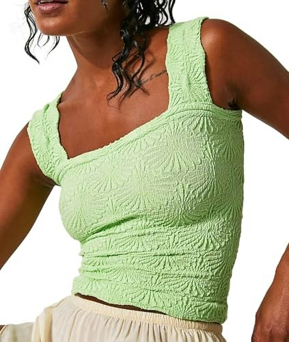 Women's Square Neck Floral Embroidered Crop Tank Top: $16.99 Women's Square Neck Floral Embroidered Crop Tank Top: $16.99
