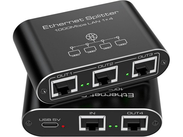 Ethernet 1-to-4 1,000Mbps Network Splitter: $29.79