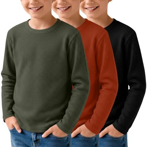 LessonZoo Boys Waffle Long Sleeve Shirts 3-Pack: $28.04