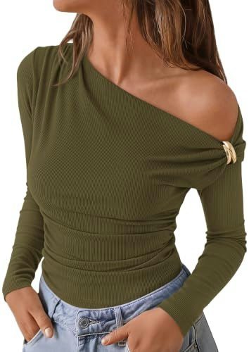 Prettygarden Women's Off-Shoulder Asymmetrical Long Sleeve Top: $13.57 Prettygarden Women's Off-Shoulder Asymmetrical Long Sleeve Top: $13.57