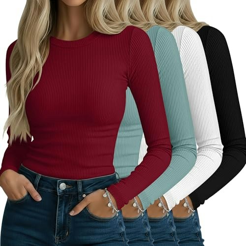Neer Women's Ribbed Long Sleeve Basic Shirt 4-Pack: $39.94 Neer Women's Ribbed Long Sleeve Basic Shirt 4-Pack: $39.94