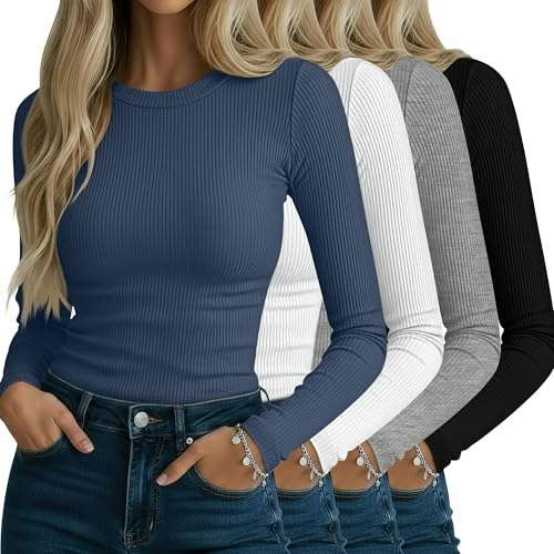 Neer Women's Ribbed Long Sleeve Basic Top 4-Pack: $39.94 Neer Women's Ribbed Long Sleeve Basic Top 4-Pack: $39.94