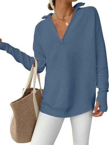 Anrabess Women's Long Sleeve V-Neck Quarter Zip Pullover: $29.98