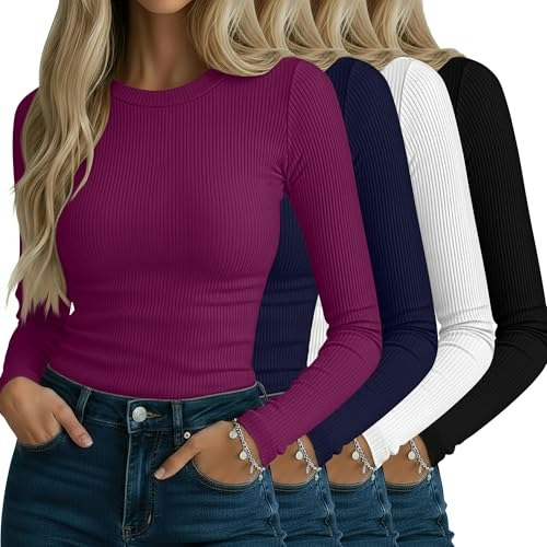 Neer Women's Ribbed Long Sleeve Basic Shirt 4-Pack: $39.94 Neer Women's Ribbed Long Sleeve Basic Shirt 4-Pack: $39.94