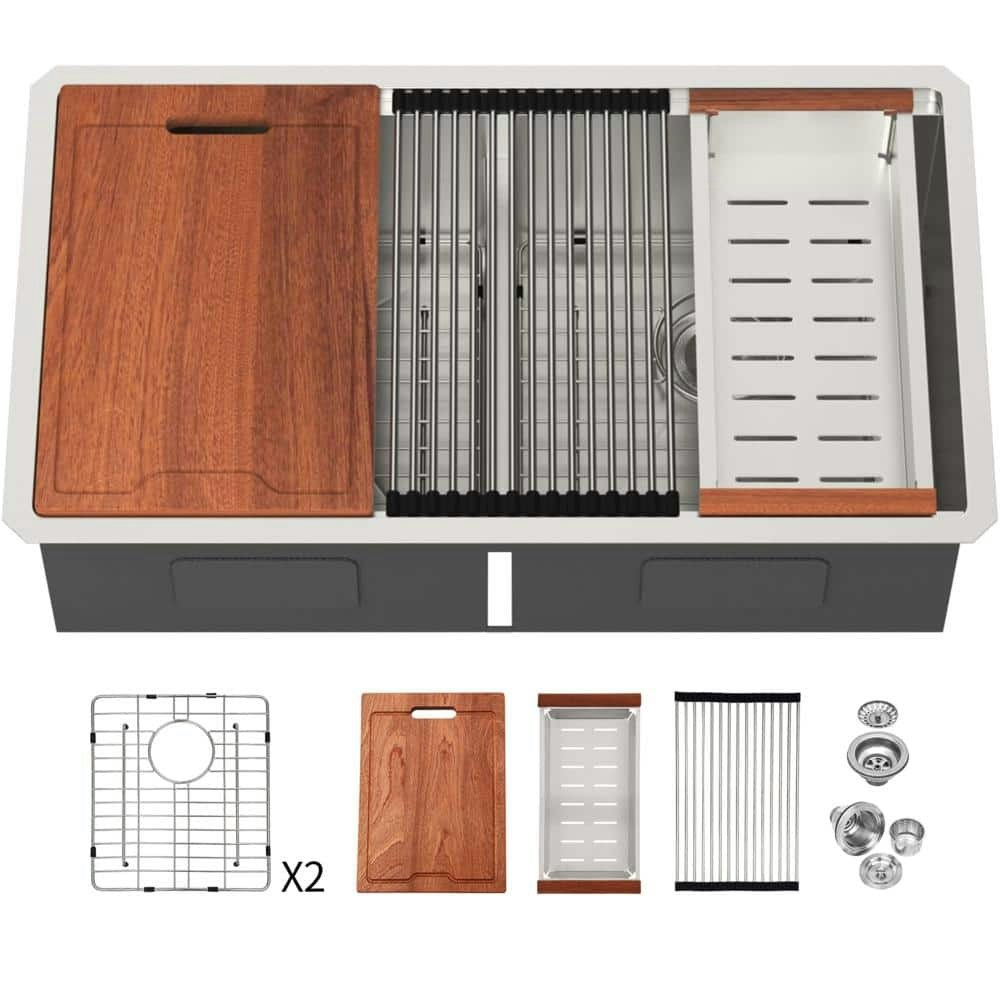 33-inch Undermount Double Bowl 16-Gauge Stainless Steel Kitchen Sink: $403.99