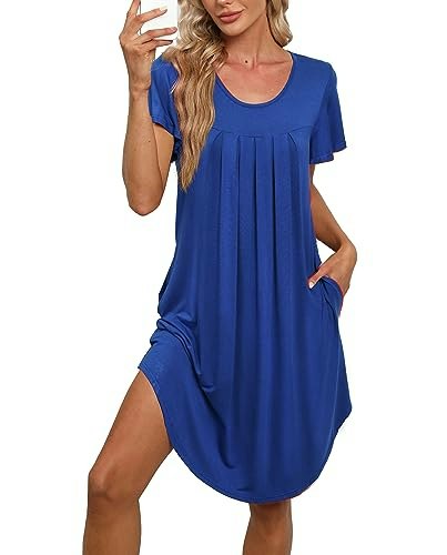 Bestshow Women's Pleated Loose Fit Short Sleeve Sleep Dress: $12.74 Bestshow Women's Pleated Loose Fit Short Sleeve Sleep Dress: $12.74