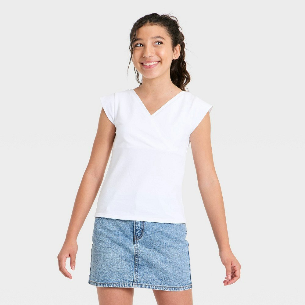 Girls' Art Class Surplice Short Sleeve Knit Top: $10 Girls' Art Class Surplice Short Sleeve Knit Top: $10