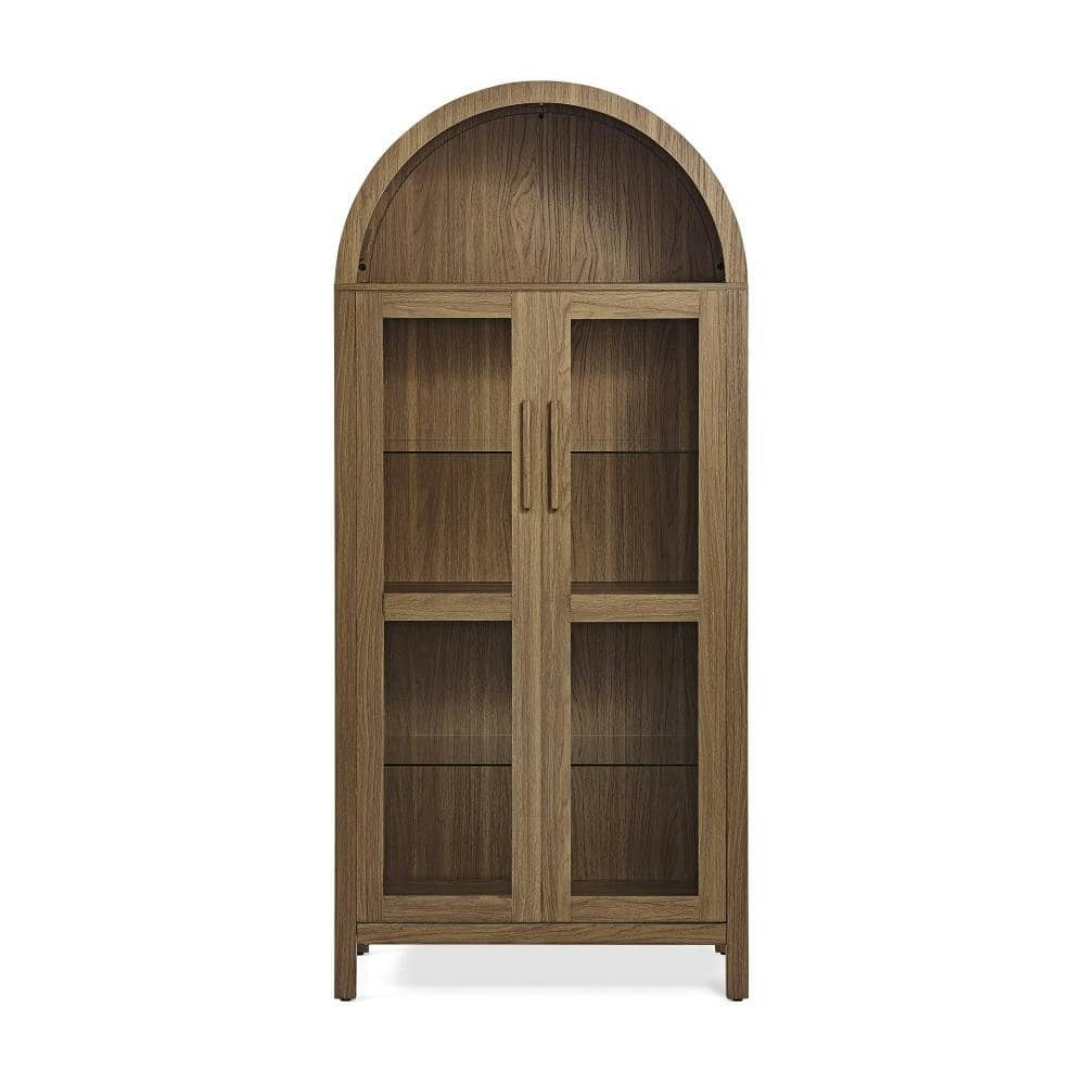 67-Inch Arched Accent Cabinet with Glass Shelves and LED Light: $639.99 67-Inch Arched Accent Cabinet with Glass Shelves and LED Light: $639.99