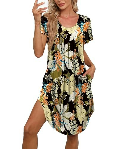 Bestshow Women's Pleated Loose Fit Short Sleeve Sleep Dress: $12.73 Bestshow Women's Pleated Loose Fit Short Sleeve Sleep Dress: $12.73