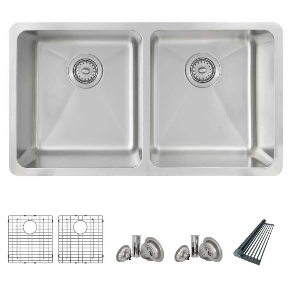 32-inch 16-Gauge Stainless Steel 50/50 Double Bowl Kitchen Sink: $377