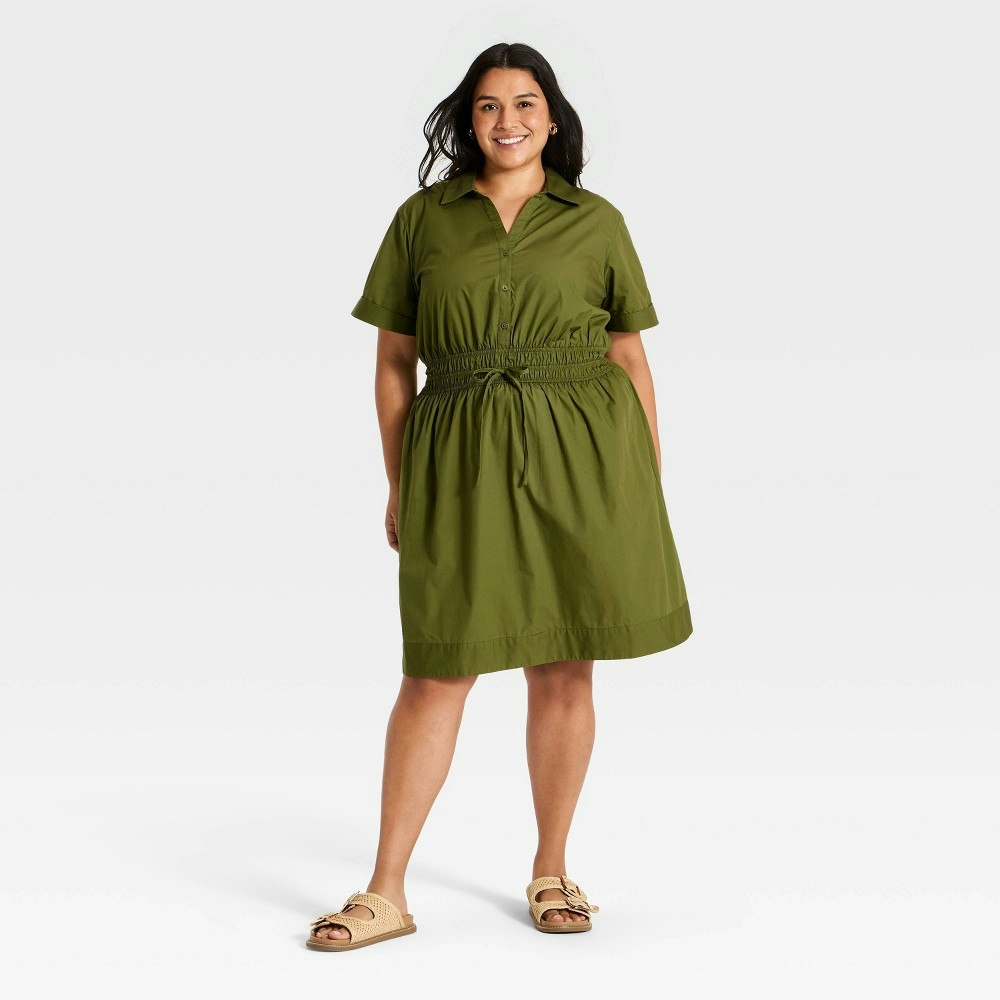 Ava & Viv Women's Plus Waist Tie Collared Mini Shirt Dress: $28 Ava & Viv Women's Plus Waist Tie Collared Mini Shirt Dress: $28