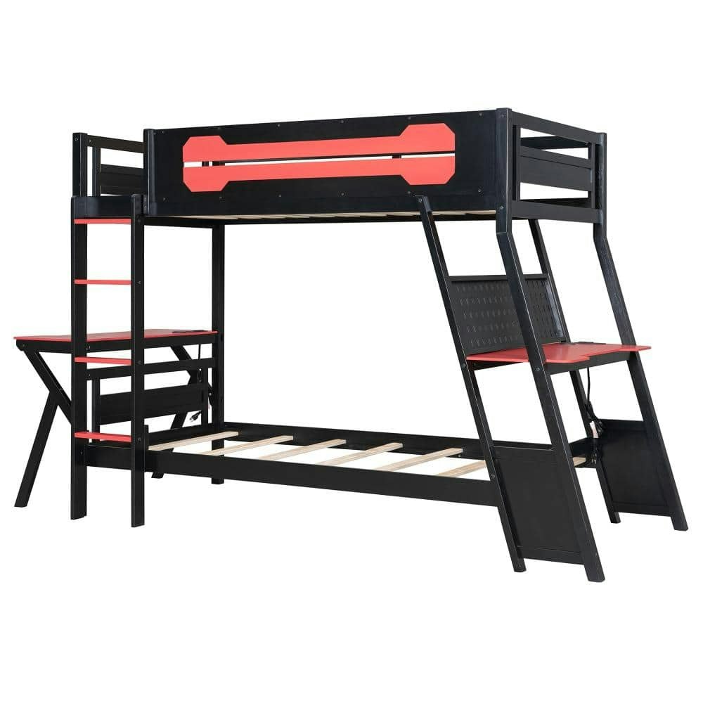 Red Twin Over Twin Bunk Bed with Gaming Desks and USB Ports: $1,230.99 Red Twin Over Twin Bunk Bed with Gaming Desks and USB Ports: $1,230.99