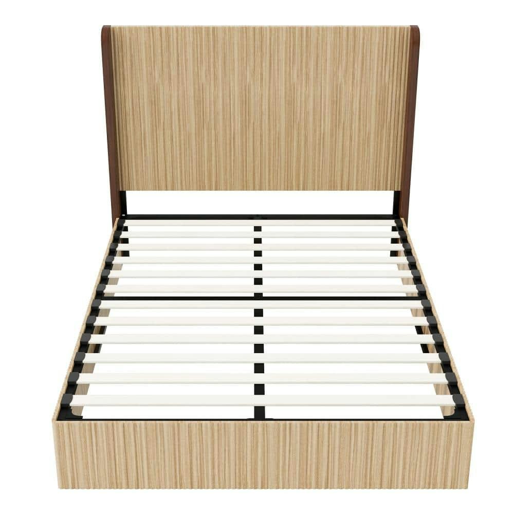 Beige Wood Queen Wingback Platform Bed: $864.99 Beige Wood Queen Wingback Platform Bed: $864.99